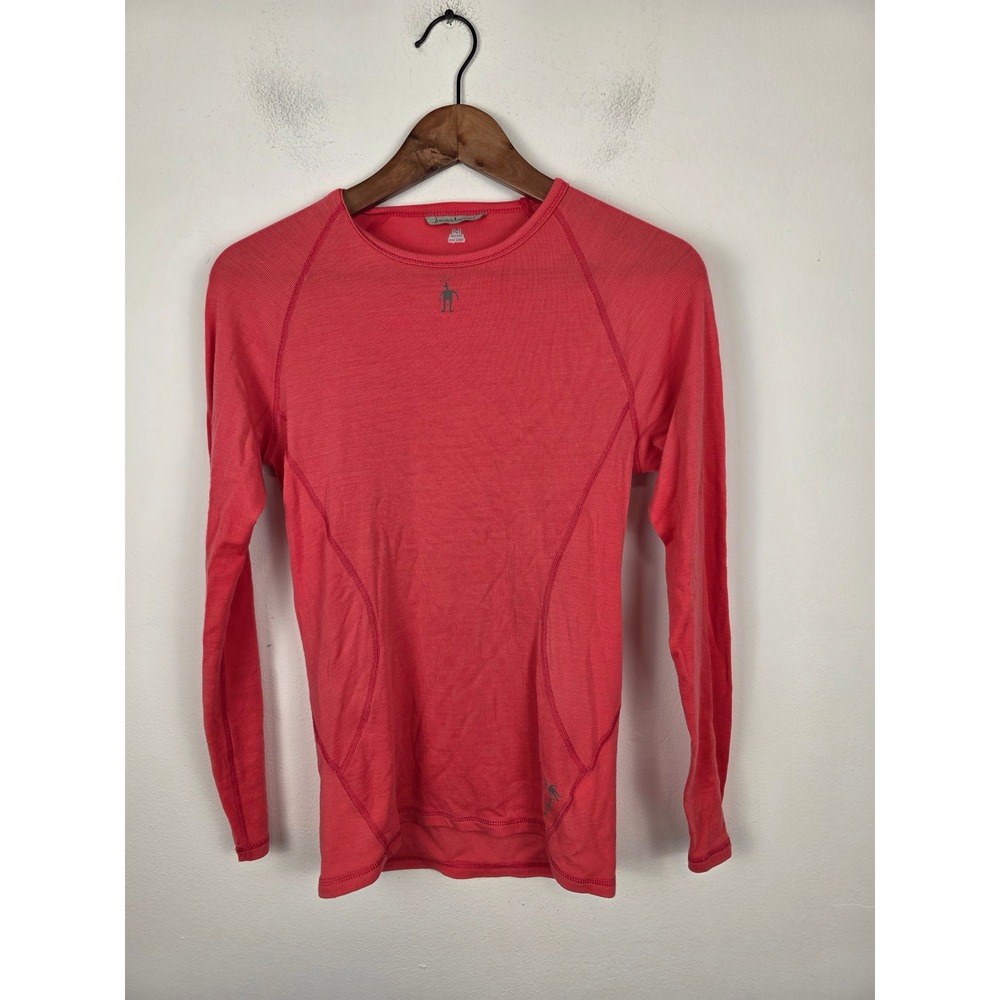 Smartwool Womens Merino Wool Long Sleeve Base Layer Top Coral Pink Size M 3044